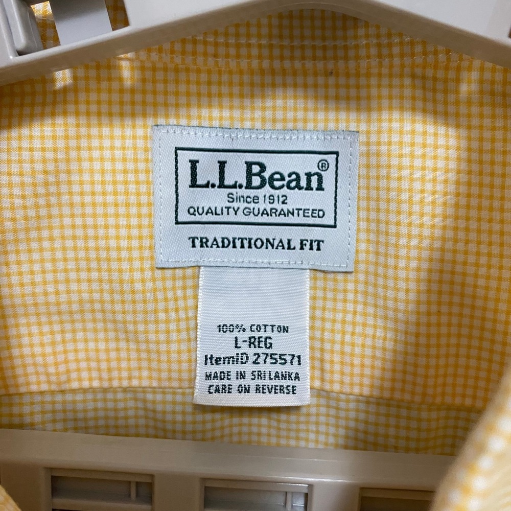 LL BEAN Men's L Regular Traditional Fit Short Sleeve Button Down Yellow Check - Picture 4 of 6